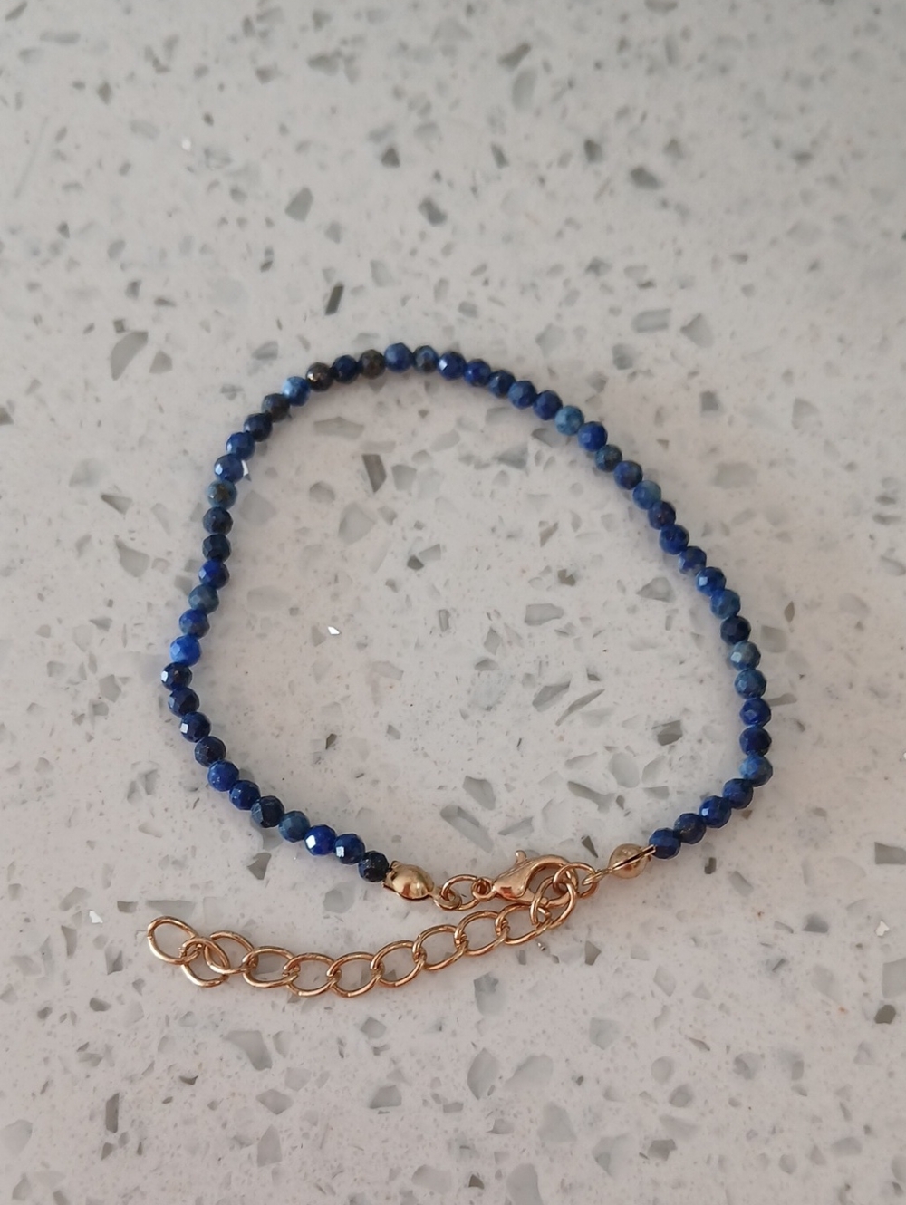 Blue Lapis Lazullis Beaded Bracelet with Gold Chain Accent